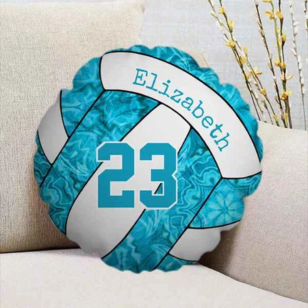 Blue White Volleyball Customized Photo Printed Circle Cushion Pillow