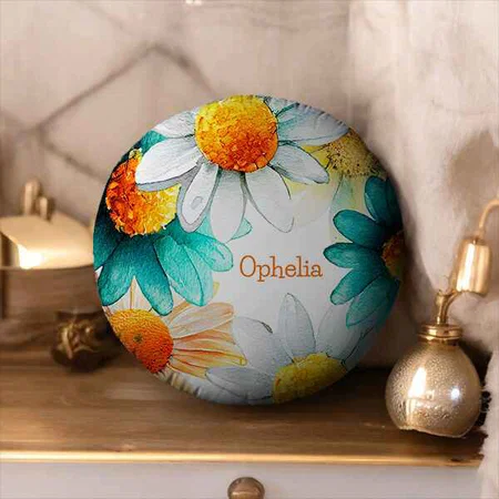 Wildflowers Daisies Pattern Customized Photo Printed Circle Cushion Pillow