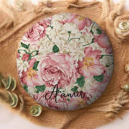 Pink Peonies and Ivory Hydrangeas Customized Photo Printed Circle Cushion Pillow