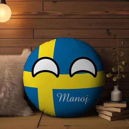 Blue Yellow Funny Countryball Customized Photo Printed Circle Cushion Pillow
