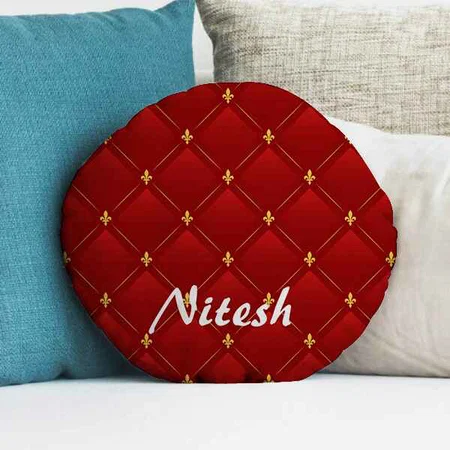 Red and Gold Art  Customized Photo Printed Circle Cushion Pillow