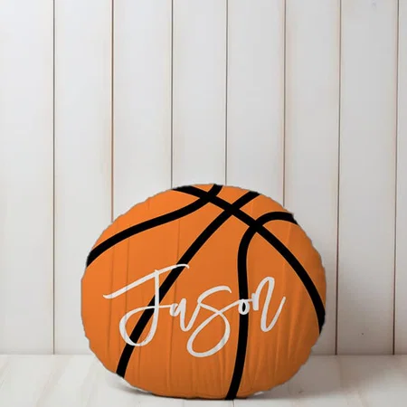 Black Orange Basketball Customized Photo Printed Circle Cushion Pillow