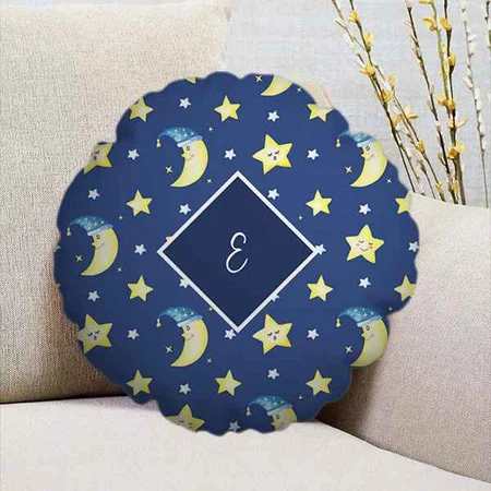 Blue Message Moon and Stars Customized Photo Printed Circle Cushion Pillow