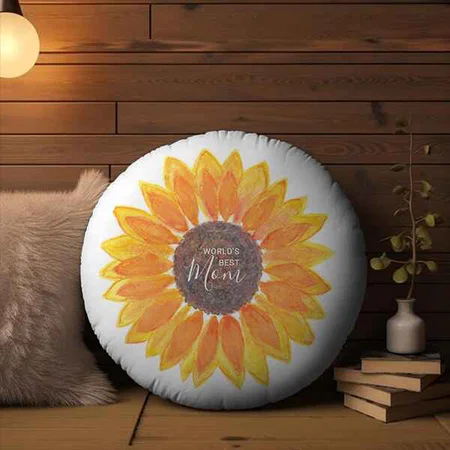 Mother’s Day Sunflower World's Best Mom Customized Photo Printed Circle Cushion Pillow