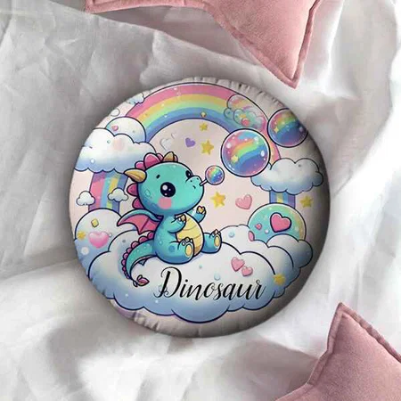 Cute Rainbow Dragon Whimsical Customized Photo Printed Circle Cushion Pillow