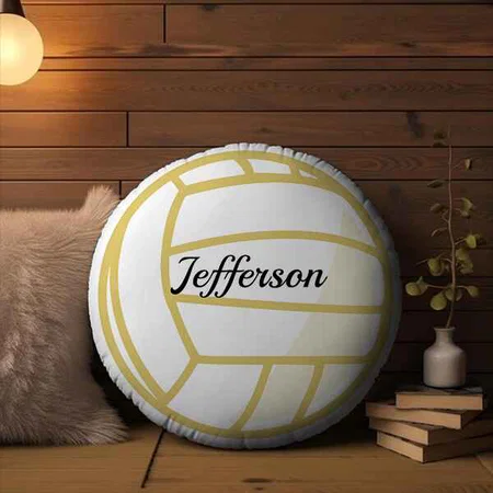 Gold and white Volleyball Customized Photo Printed Circle Cushion Pillow