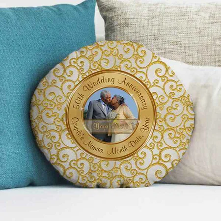 Stunning Personalized 50th Anniversary Customized Photo Printed Circle Cushion Pillow