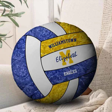 Blue Gold Volleyball Customized Photo Printed Circle Cushion Pillow