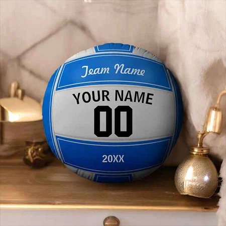 Blue Volleyball Player's Name Customized Photo Printed Circle Cushion Pillow