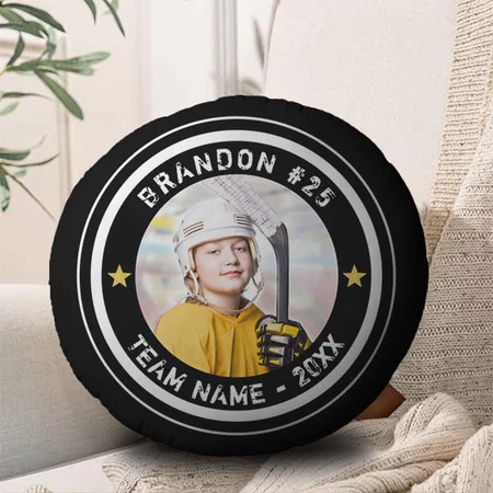Black Hockey Player Number Photo Customized Photo Printed Circle Cushion Pillow