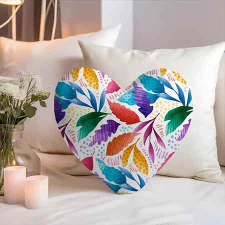 Abstract Leaves Pattern Customized Photo Printed Heart Cushion Pillow