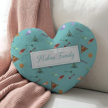 Boho Pattern In Watercolor Style Customized Photo Printed Heart Cushion Pillow