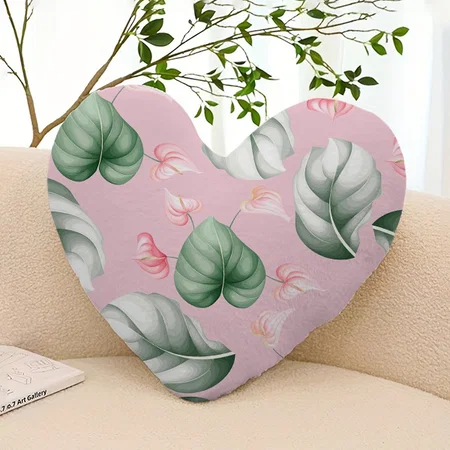 Beautiful Flower And Leaves Customized Photo Printed Heart Cushion Pillow