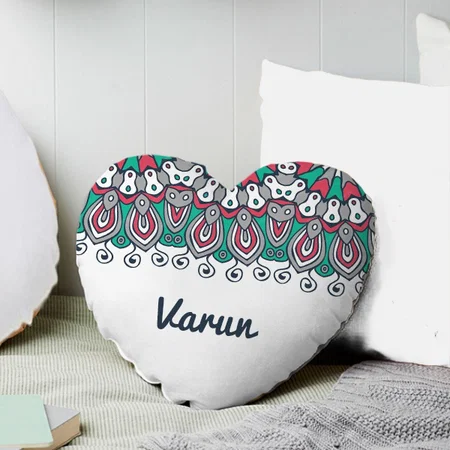 Elegant Indian Ornamentation Customized Photo Printed Heart Cushion Pillow