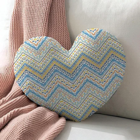Ethnic Pattern With Zigzag Lines Customized Photo Printed Heart Cushion Pillow