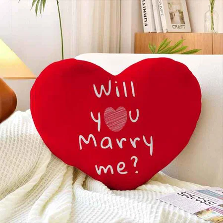 Will you marry me Red Romantic Heart Proposal Customized Photo Printed Heart Cushion Pillow
