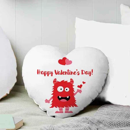 Cute Red Valentine's Day Monster and Hearts Customized Photo Printed Heart Cushion Pillow