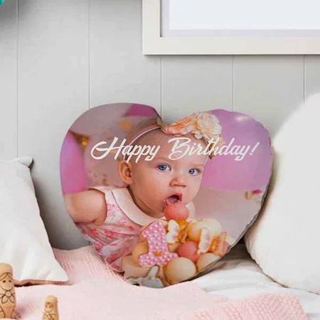Photo and Name Birthday Party Customized Photo Printed Heart Cushion Pillow