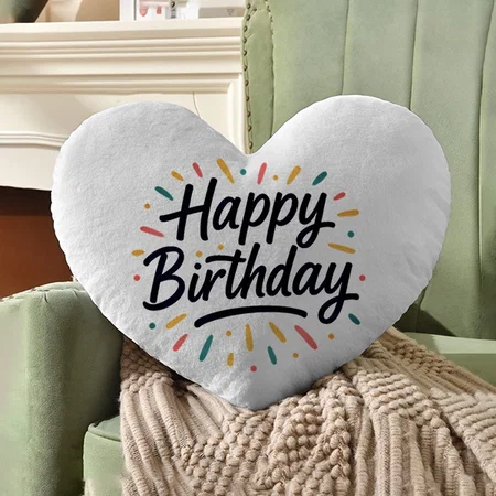 Elegant Birthday Calligraphy Design Customized Photo Printed Heart Cushion Pillow