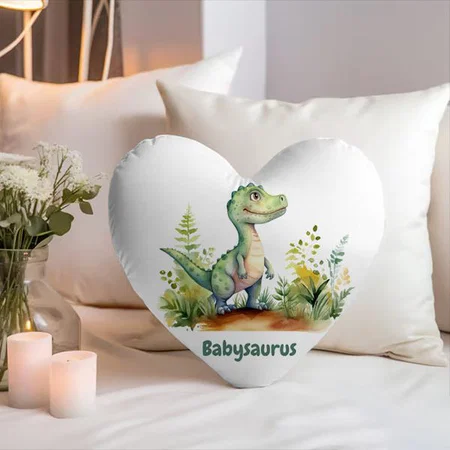 Funny Watercolor Baby Dinosaurs Customized Photo Printed Heart Cushion Pillow