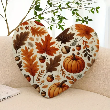 Classic Leaves/ Pumpkins/ Acorns Autumn Customized Photo Printed Heart Cushion Pillow