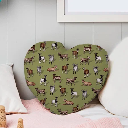 Tiny Goats on Green Customized Photo Printed Heart Cushion Pillow