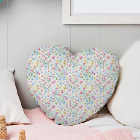 Pastel Wildflower Meadow Pattern Customized Photo Printed Heart Cushion Pillow