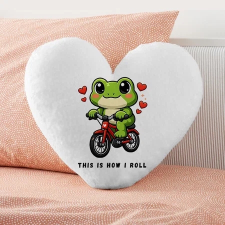 Cute Cycling Frog Customized Photo Printed Heart Cushion Pillow