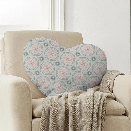 Green Pastel Floral Tiles Customized Photo Printed Heart Cushion Pillow