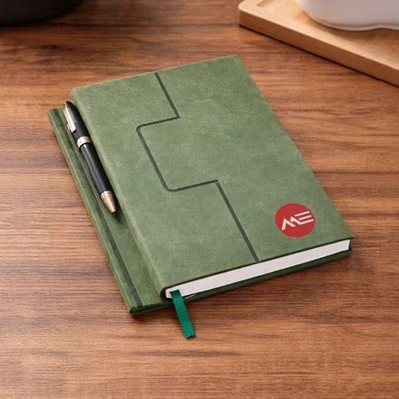 Green Customized A5 Notebook With Memorandum And Bookmark Ribbon| Hard Bound Cover