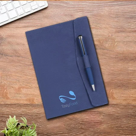 Blue Customized A5 Notebook With Pen Loop & Bookmark Ribbon | Soft Bound Cover | 192 Writing Pages