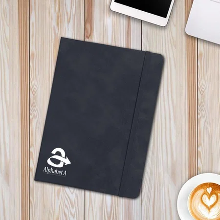 Black Customized A6 Flexi Notebook With Elastic Strap & Bookmark Ribbon | Soft Bound Cover | 80 gsm Paper