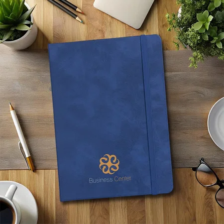 Blue Customized A6 Flexi Notebook With Elastic Strap & Bookmark Ribbon | Soft Bound Cover | 80 gsm Paper