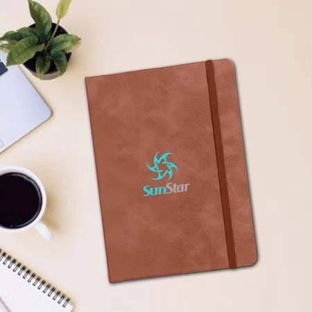 Brown Customized A6 Flexi Notebook With Elastic Strap & Bookmark Ribbon | Soft Bound Cover | 80 gsm Paper