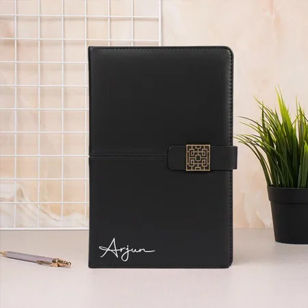 Black Customized A5 Notebook With Magnetic Flap & Bookmark Ribbon | Hard Bound Cover | 80 Gsm Paper | 192 Writing Pages