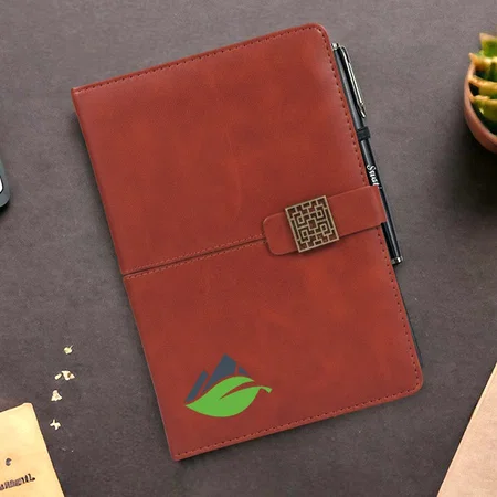 Brown Customized A5 Notebook With Magnetic Flap & Bookmark Ribbon | Hard Bound Cover | 80 Gsm Paper | 192 Writing Pages