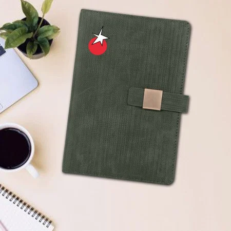 Green Customized A5 Notebook With Metal Flap Closure