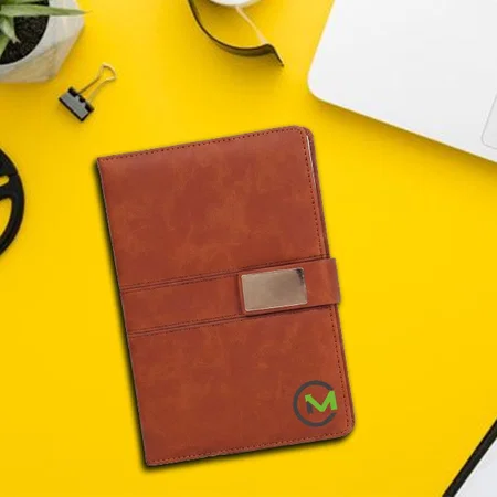 Brown Customized A5 Notebook With Stitching Design, Metal Flap Closure & Bookmark Ribbon | 192 Writing Pages | Hard Bound Cover