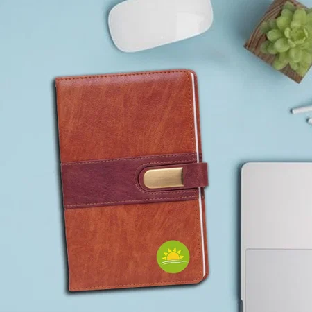 Brown Customized A5 Notebook With Metal Flap Closure And Premium Stitching Design | Hard Bound Cover | 192 Writing Pages | 80 Gsm, Natural Shaded Paper