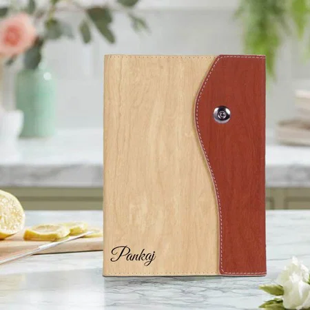 Brown Customized A5 Wood Lock Notebook With Flap Closure | 192 Writing Pages