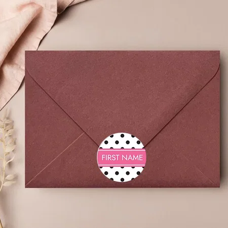 Pink Black Polka Dots Customized Printed Envelope Seal Sticker