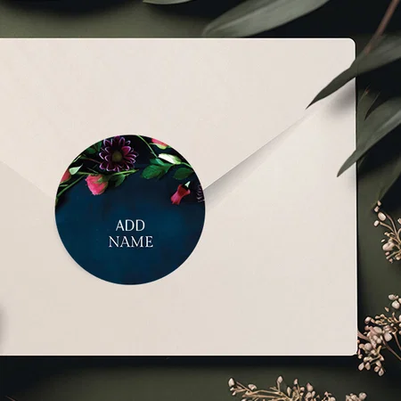 Blue Floral Customized Printed Envelope Seal Sticker