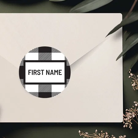 Black Gingham Customized Printed Envelope Seal Sticker