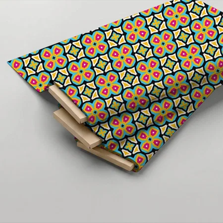 Turquoise Pink Yellow Moroccan Mosaic Geometric Printed Satin Fabric