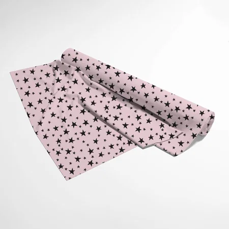 Black Stars On Pastel Pink Celestial Printed Satin Fabric