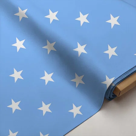 Blue Stars Printed Satin Fabric