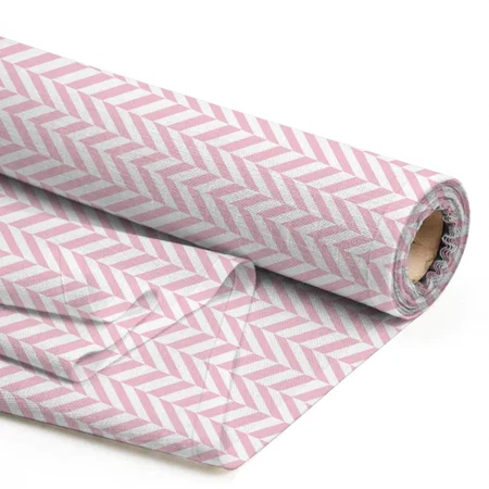 Girly Pink White Pastel Vintage Chevron Pattern Printed Satin Fabric