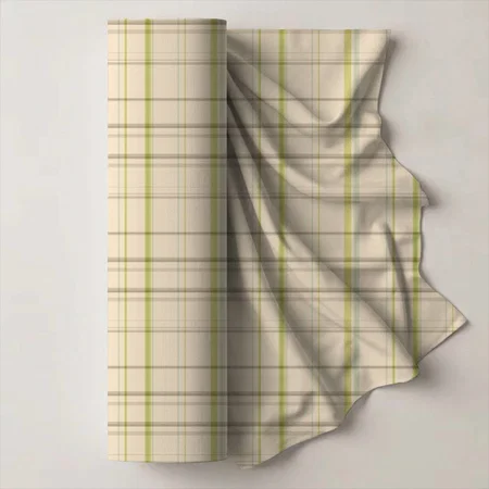 Pastel Plaid Fabric In Light Yellow Green White Printed Satin Fabric