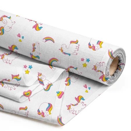 Cute Trendy Magical Unicorn Printed Satin Fabric