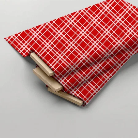 Red White Tartan Plaid Pattern Printed Satin Fabric